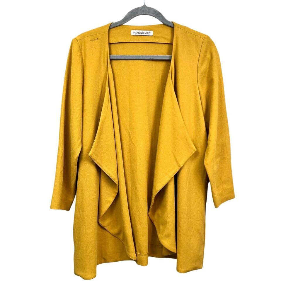 Rodebjer Womens Drap Blazer Collarless Open 3/4 Sleeve Mustard Yellow Sz M*